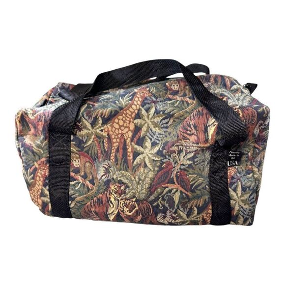 Vintage Rio Jungle Print Tapestry Weekender Luggage Duffel Bag With Black Straps - Picture 2 of 7